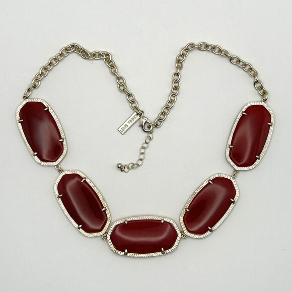 Kendra Scott Statement Necklace Fuchsia Pink Oval Stones Gold Tone Retired - Picture 1 of 11